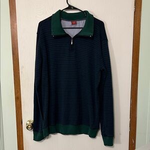 Junction West Green and Blue Striped Quarter-Zip Mock Neck Sweater Size Large